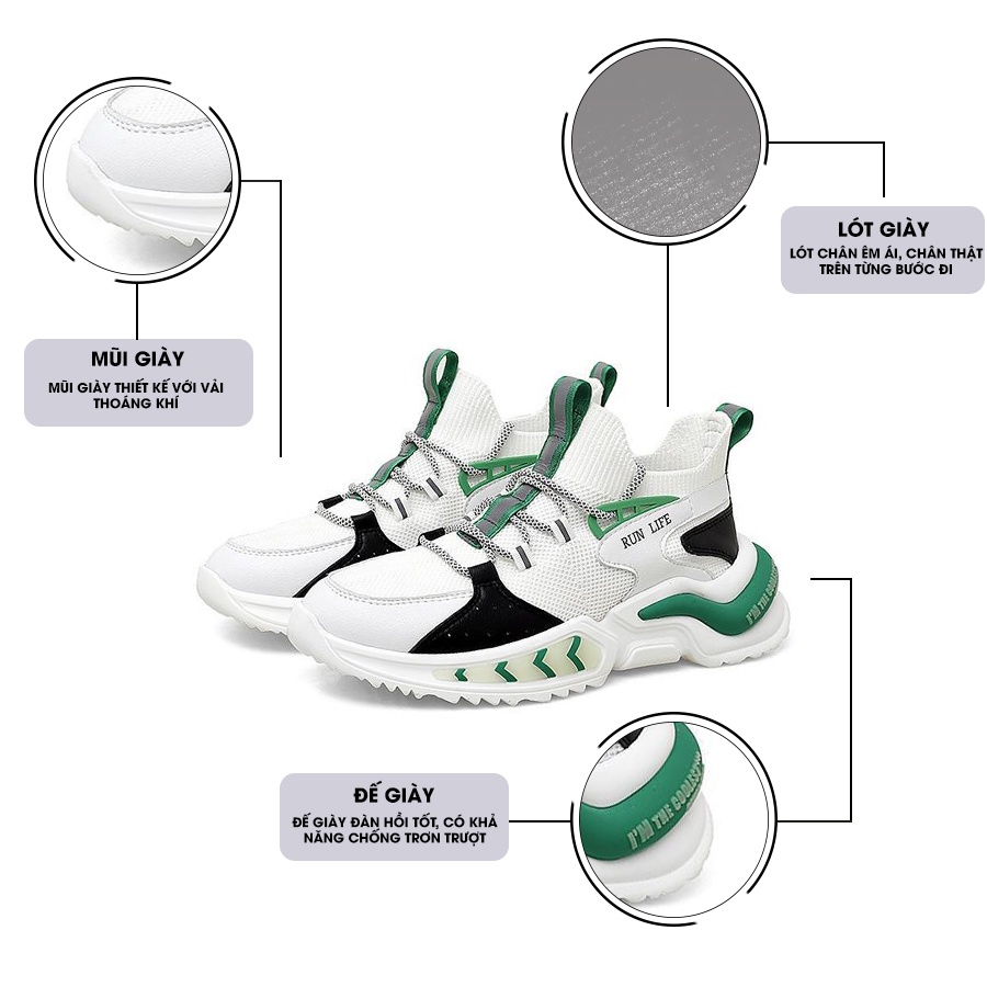 Giày Thể Thao Nam GEMI - Giày Sneaker Màu Xám - Trắng - Đen, Giày Thể Thao Họa Tiết Dấu Phẩy - G5210