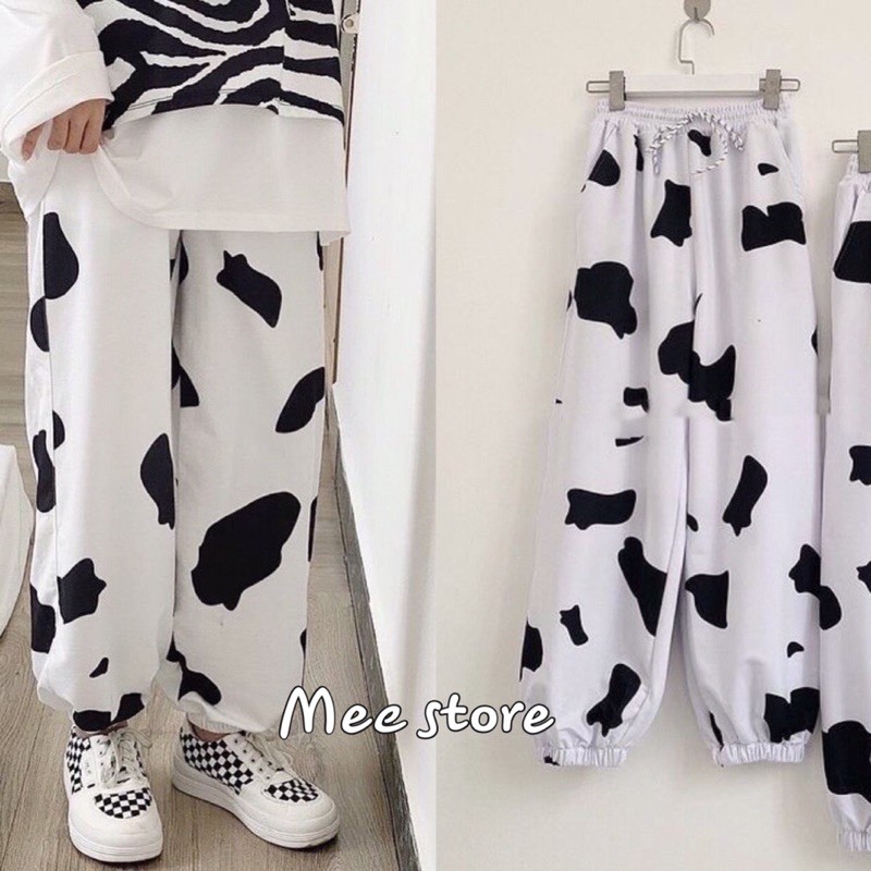 Quần Jogger Quần Bo Ống Loang Bò Sữa Unisex Dáng Rộng Ullzang