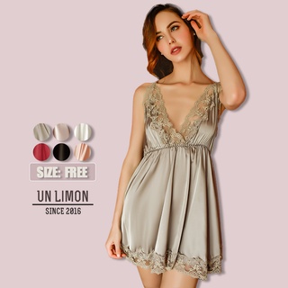 UNLIMON Váy ngủ ren cổ chữ V sâu cho nữ