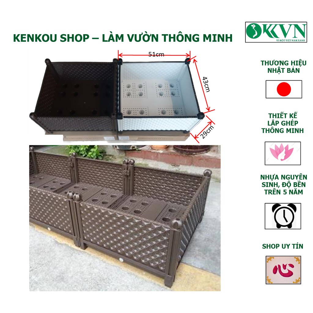 Shop Kenkou_L51*W43*H29cm Chậu trồng cây thông minh daim Nhật Bản - Chậu nhựa ghép thông minh