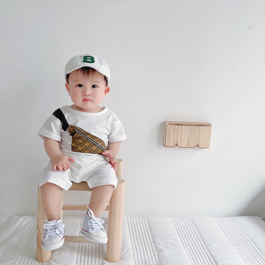 Bộ Áo Liền Quần Vải Cotton Tay Ngắn In Họa Tiết Dễ Thương Cho Bé Trai Sơ Sinh