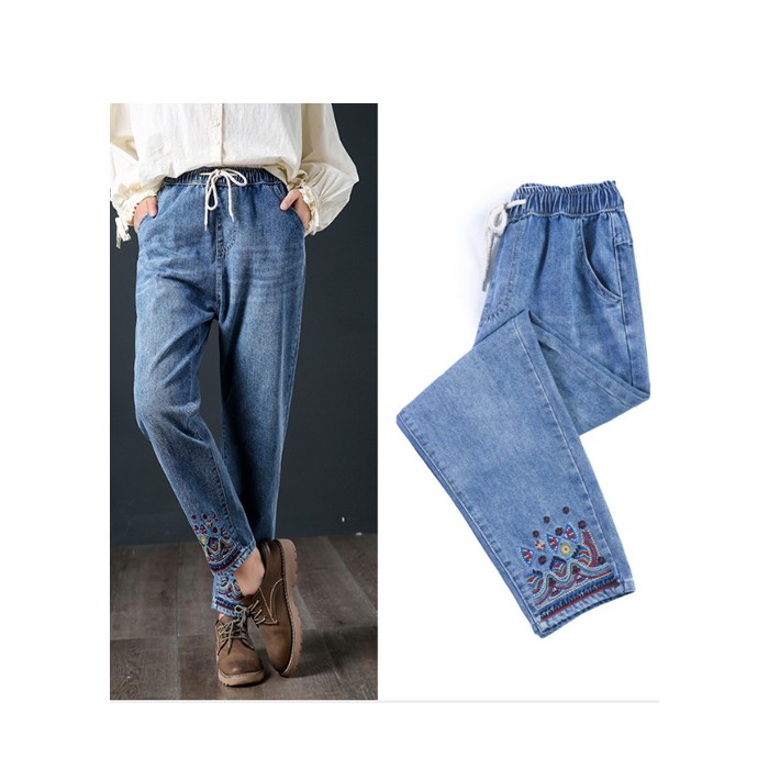 Quần jean thêu họa tiết QBD22 dáng dài
