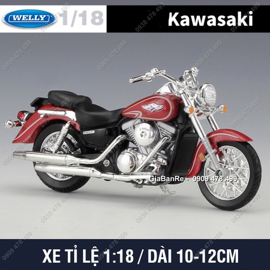 MS: 8835.2 - XE MÔ HÌNH TỈ LỆ 1:18 MOTO KAWASAKI VULCAN 1500 -  WELLY - ĐỎ