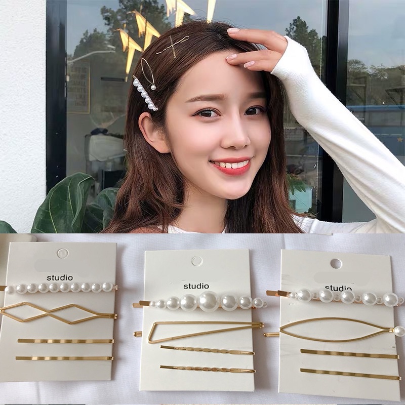Set 4 kẹp tóc đính ngọc trai phong cách Hàn Quốc cho nữ