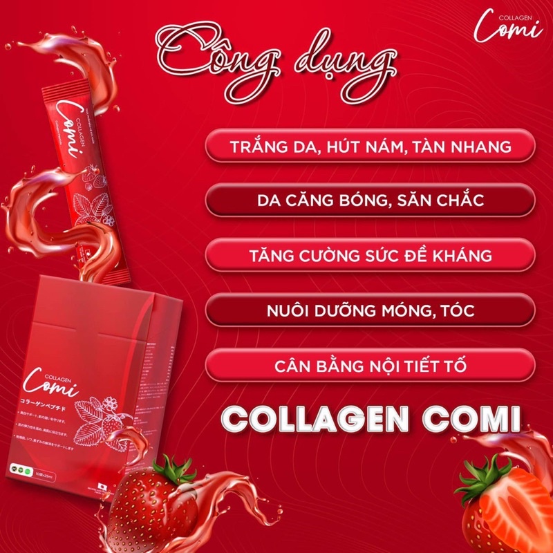 Collagen Comi Nhật Bản, hút nám, trắng da, chống lão hóa, Hộp 10g . Mua 1 hộp tặng 1 mặt nạ ngủ