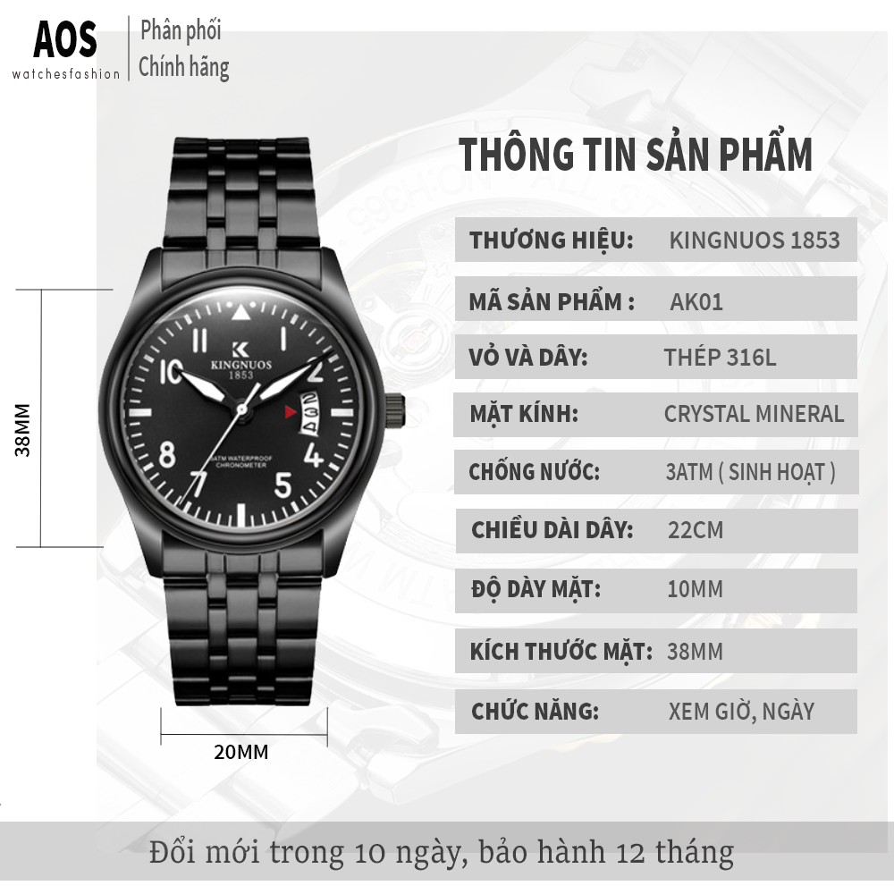 Đồng hồ thời trang nam rẻ đẹp KINGNUOS 1853 chính hãng, mặt lồi chống trày xước cực tốt ( Mã: AK01 ) | BigBuy360 - bigbuy360.vn