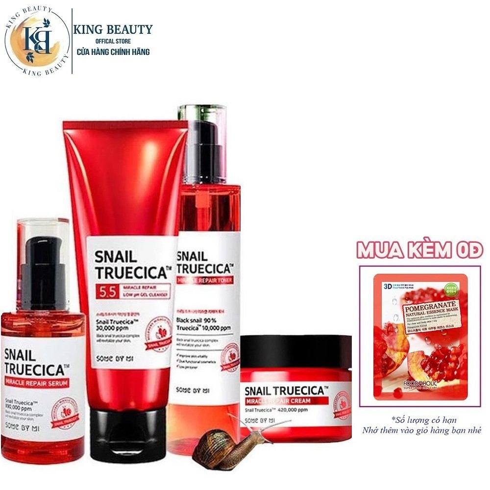 Bộ 4 Sản Phẩm Phục Hồi Mờ Thâm, Sẹo Some By Mi Snail Truecica Miracle Repair (SRM 100ml+Toner 135ml +SR 50ml + Kem 50ml)