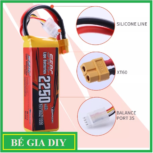Pin LiPo 3S Sunpadow 2250mAh 11.1V 60C XT60