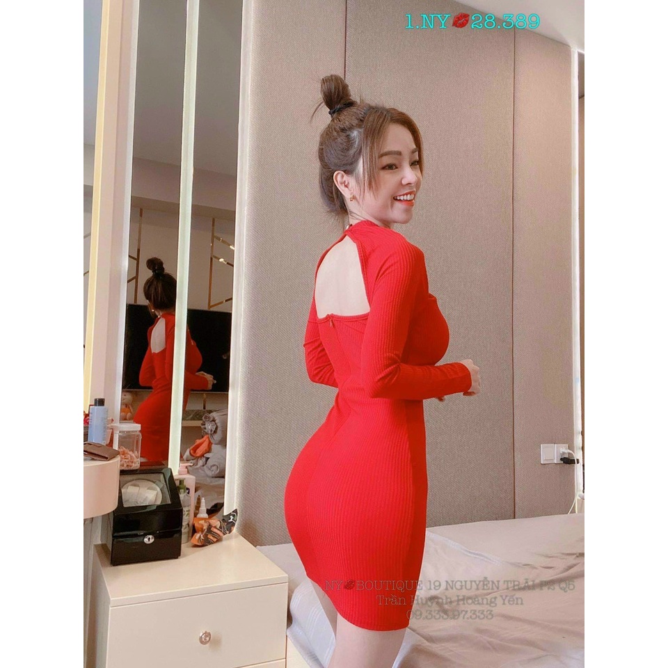 Đầm tiểu thư dáng dài dự tiệc sang chảnh, đần body hở lưng chất thun gân tôn dáng cực đẹp, thiết kế tay dài khoét cổ