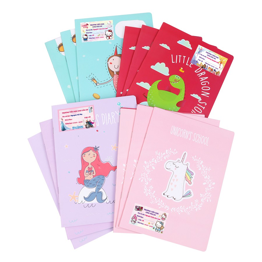 Set 30 chiếc nhãn vở cute in tên, lớp, trường bé theo yêu cầu (BÉ GÁI)