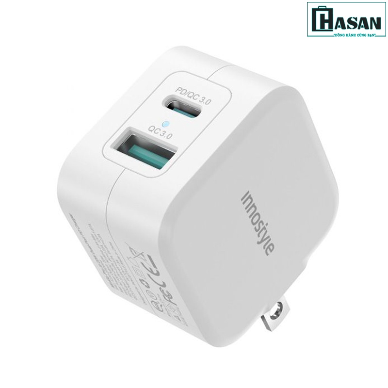 Sạc nhanh Innostyle Minigo Pro III Dual PD/QC 3.0 20W - IC20-2PDWHI