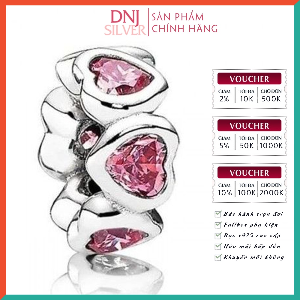 Charm bạc 925 cao cấp, hàng chuẩn bạc - Charm Pink Heart Spacer thích hợp để mix vòng tay charm - DN309