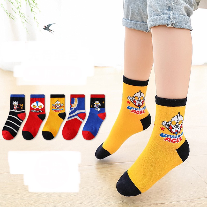 Tất siêu nhân set 5đ  cao cổ cho bé trai hình mới chất cotton vớ siêu anh hùng bé trai