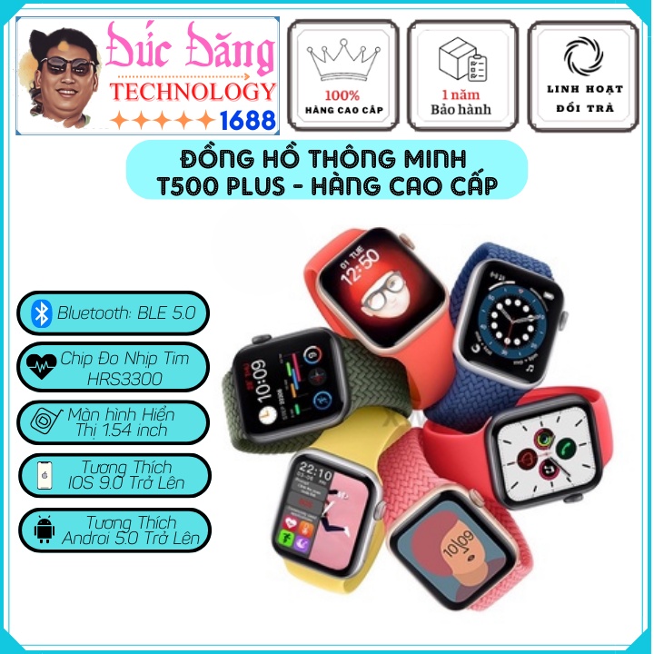 Đồng Hồ Thông Minh T500 Plus-Thay Hình Nền Tùy Ý-Nghe Gọi Qua Bluetooth-Thông Báo ZALO,FACEBOOK,Tin Nhắn