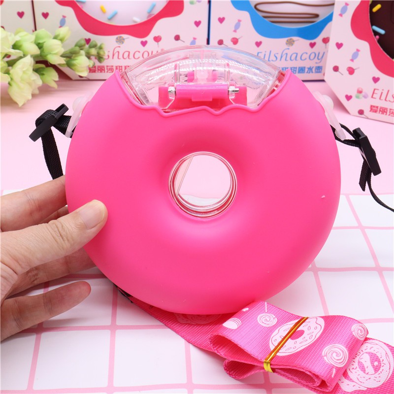Mới Bình Nước Hình Bánh donut 350ml Có Ống Hút Tiện Dụng