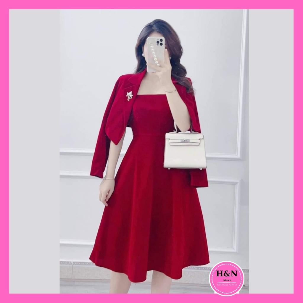Set áo váy 2 dây thiết kế set áo đầm xòe màu đỏ trẻ trung xinh đẹp HN clothing | BigBuy360 - bigbuy360.vn