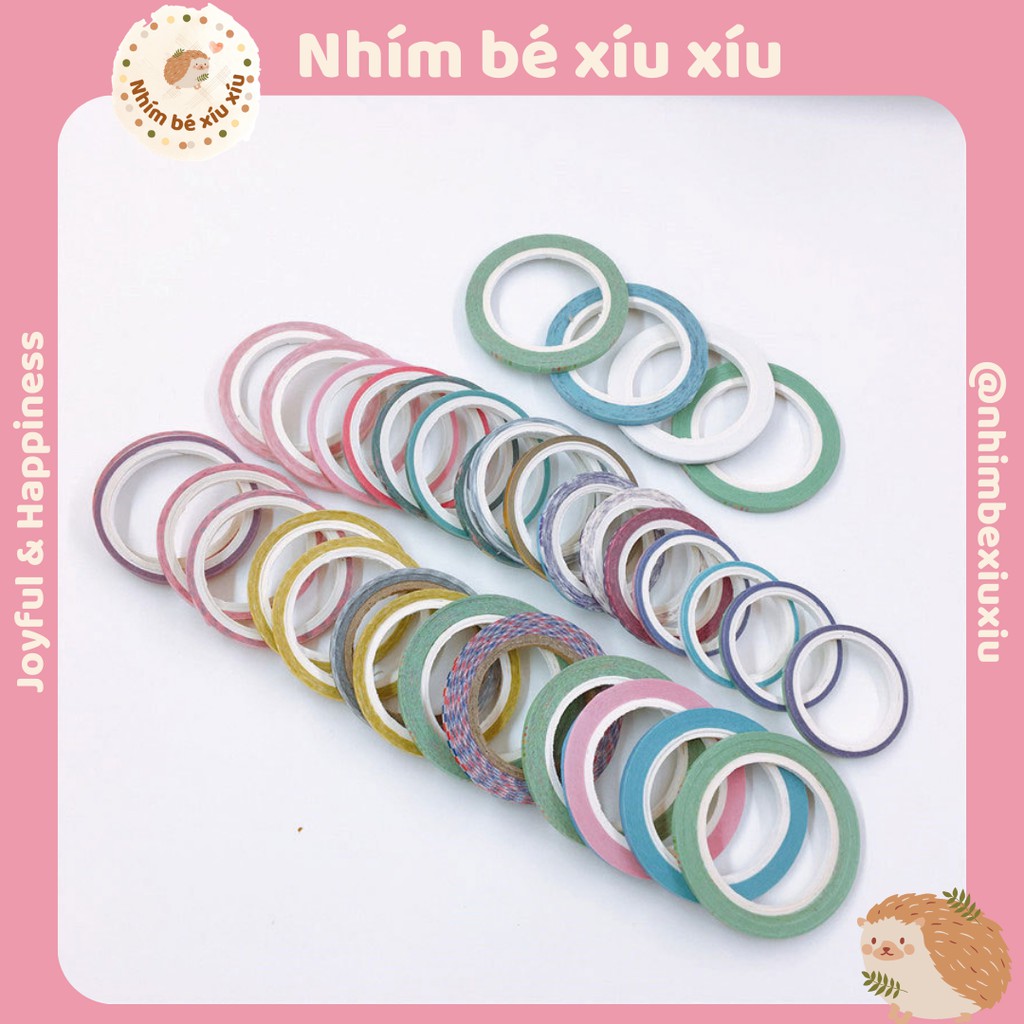 Washi tape 3mm dán viền sổ trang trí take note bullet journal băng keo băng dính giấy