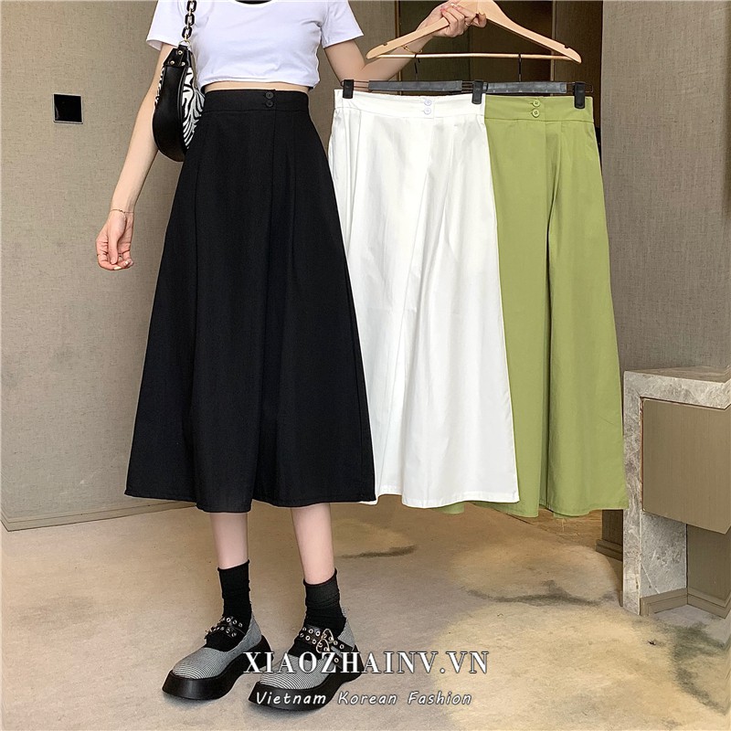 Xiaozhainv Korean high waist all-match pure color midi A-form skirt fashion women