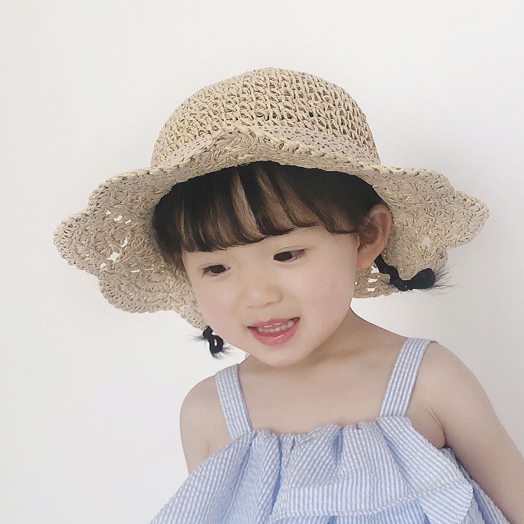 Mũ cói chống nắng thắt nơ phong cách Hàn Quốc cho bé(2-6tuổi)