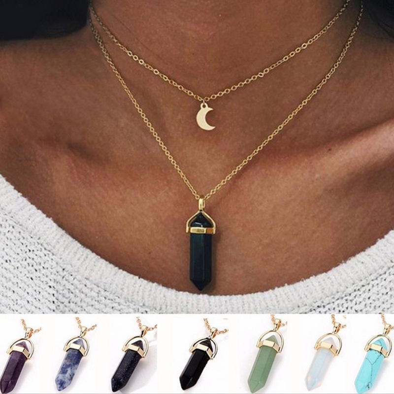 Vòng cổ Nhiều Lớp Mặt Trăng Đính Đá Pha Lê Tự Nhiên