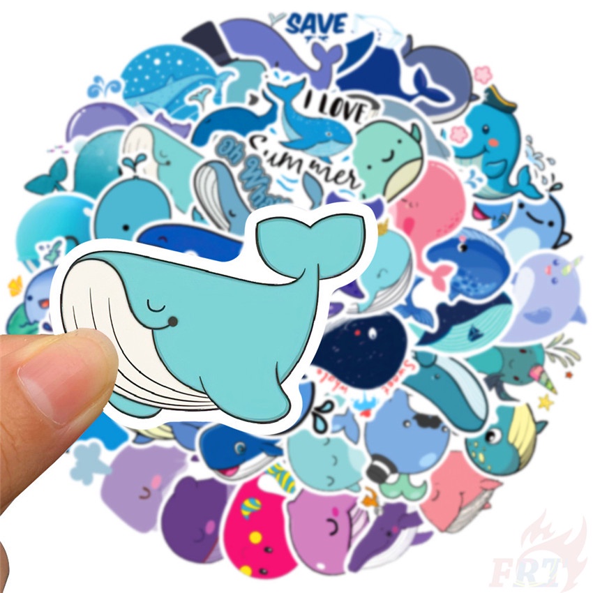 Set 50 miếng dán trang trí laptop hành lý hình cá voi xanh DIY 02