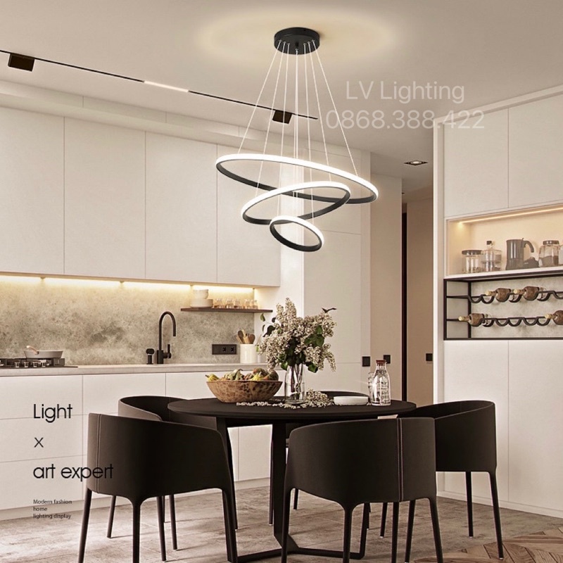 Đèn Thả Bàn Ăn - Đèn Thả Phòng Khách dạng 3 vòng kích thước 60/40/20cm dùng bóng led đổi 3 màu mã 712/6-4-2