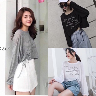 Hot Áo croptop dài tay dây rút nữ - mua hóa đơn trên 300k được tặng 1 phần quà từ shop carotshop xuất khẩu