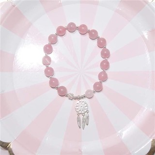 [Đá Tự Nhiên] Vòng Phong Thủy mệnh Hỏa -  Thổ ( Đá Thạch Anh tóc hồng mix charm bạc Dream Catcher)