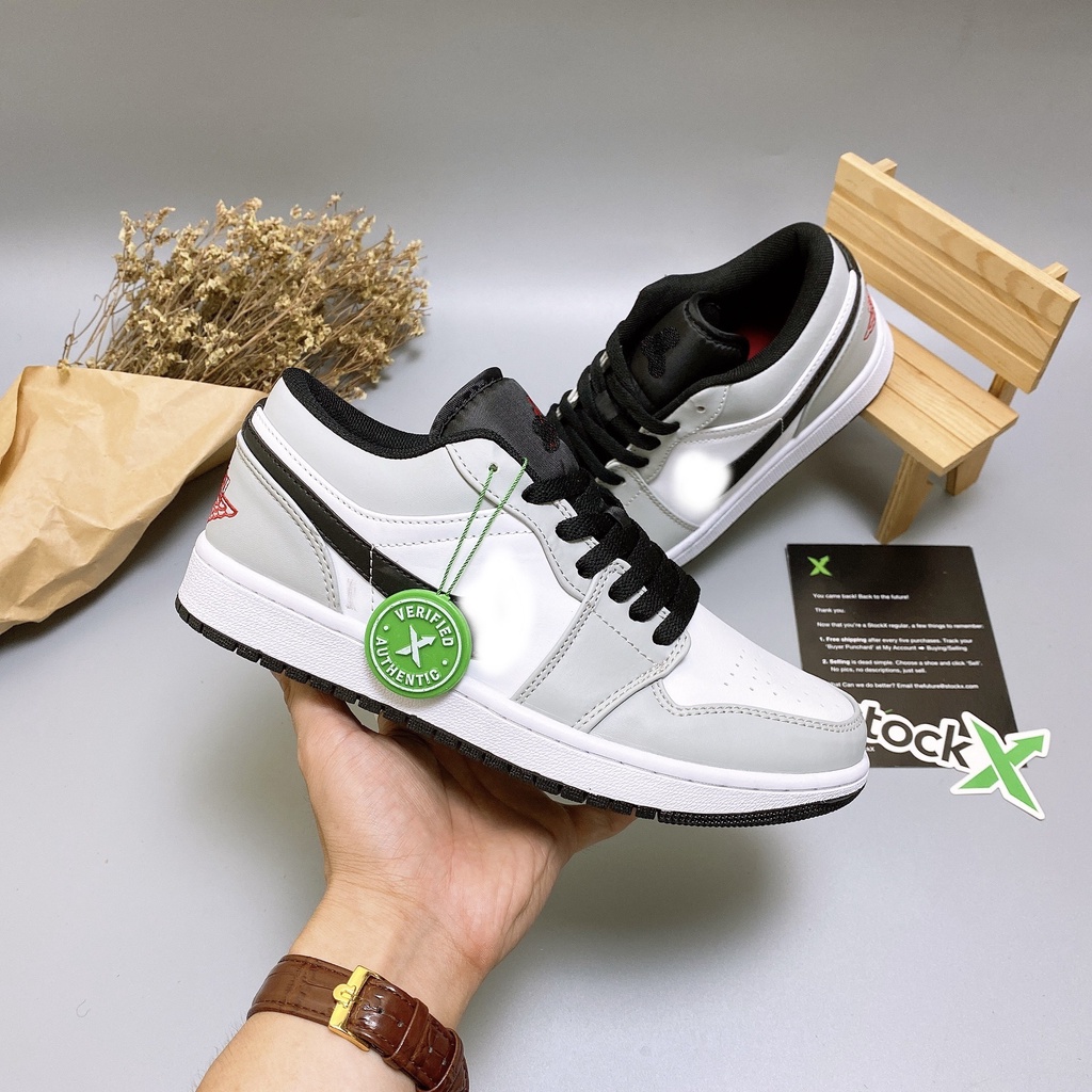 Giày Sneaker Nam Nữ Giày Thể Thao JD1 Low Trắng Xám chỉ đỏ Cổ Thấp. Tặng tất khử mùi