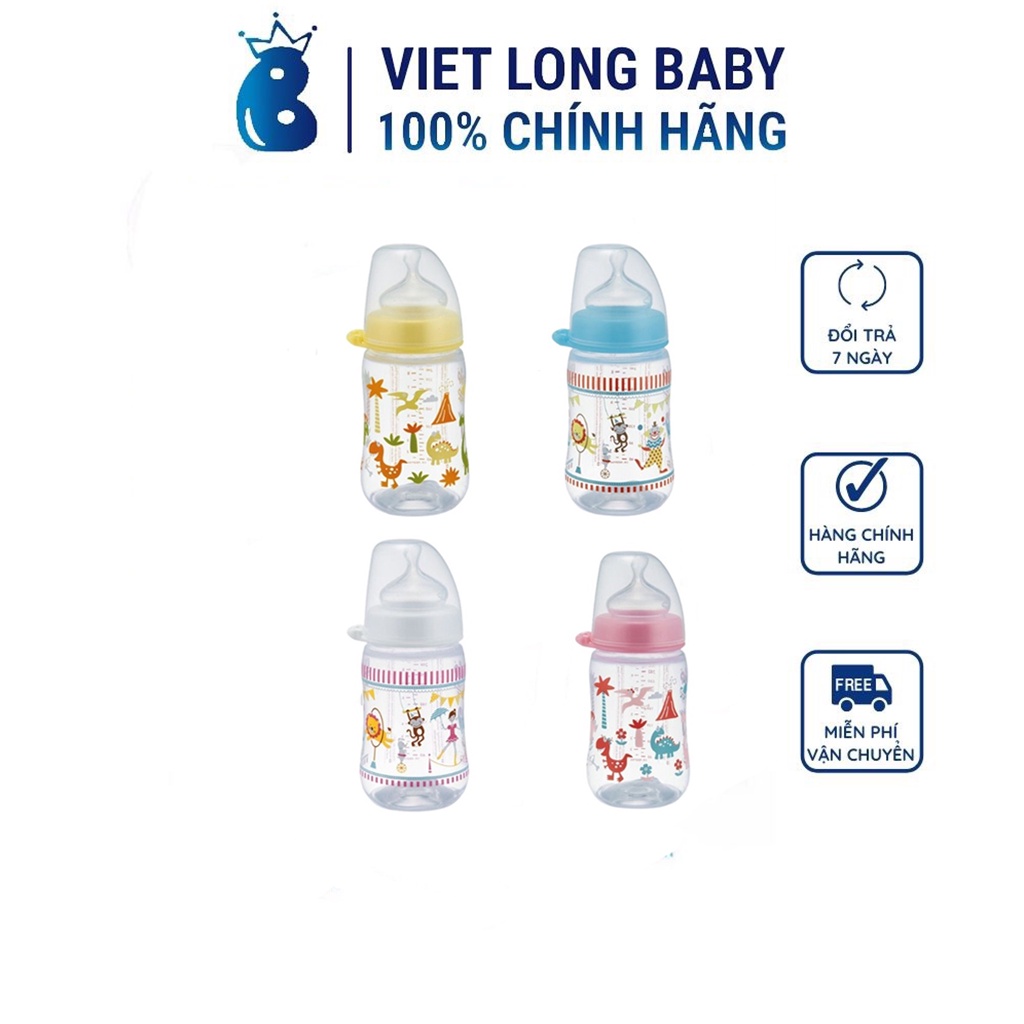 Bình sữa NIP PP cổ rộng, núm ti chỉnh nha, chống sặc, chất liệu silicon (260ml)