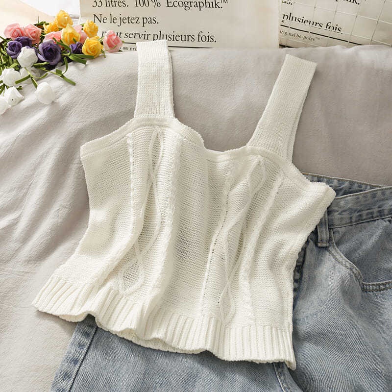 Áo croptop COZOKC dệt kim thêu họa tiết thời trang cho nữ