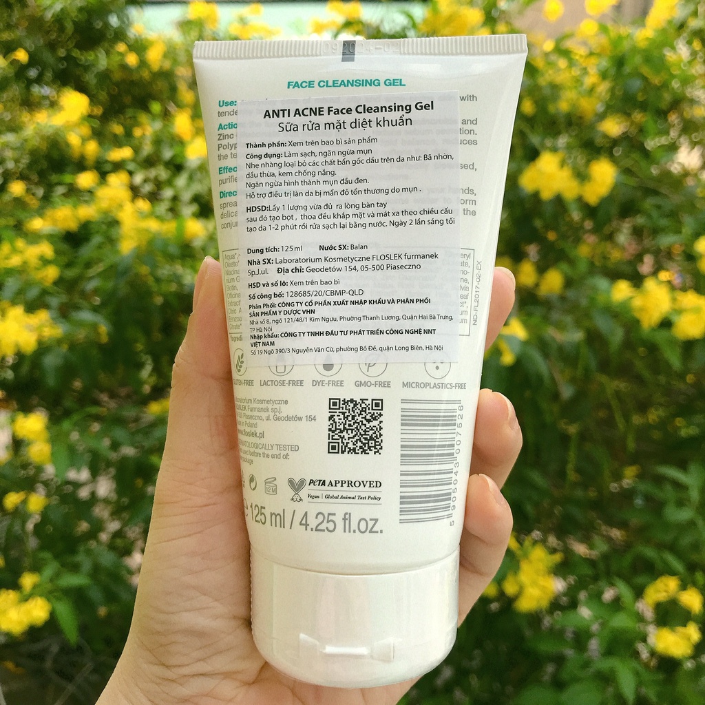 Floslek Pharma Gel Rửa Mặt Kháng Khuẩn Ngừa Mụn Antibacterial Face Cleansing Gel 125ml