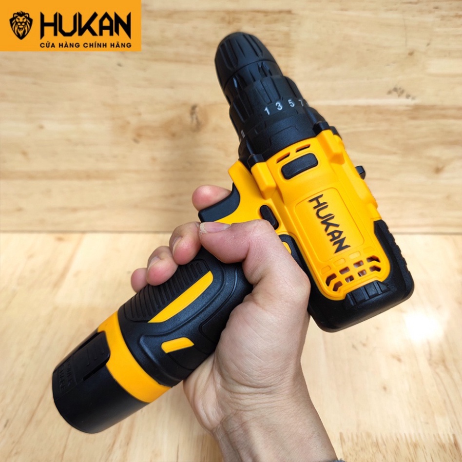 Máy khoan pin 12v HUKAN F5 động cơ không chổi than, bắn vít không dây kèm 2 pin 1 sạc
