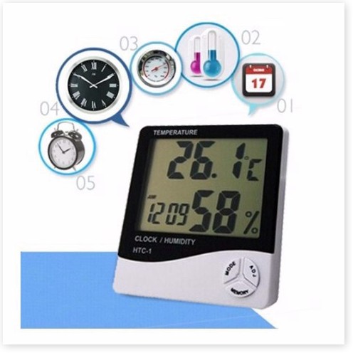 Máy đo độ ẩm kỹ thuật số LCD HTC-2 Nhà trong nhà Nhiệt kế ẩm kế ngoài trời Trạm thời tiết có đồng hồ