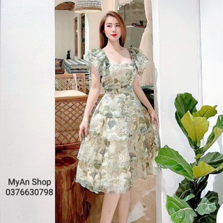 🌈VÁY ĐẦM TƠ HOA XANH 4 TẦNG CÁNH TIÊN XẾP TẦNG❤️