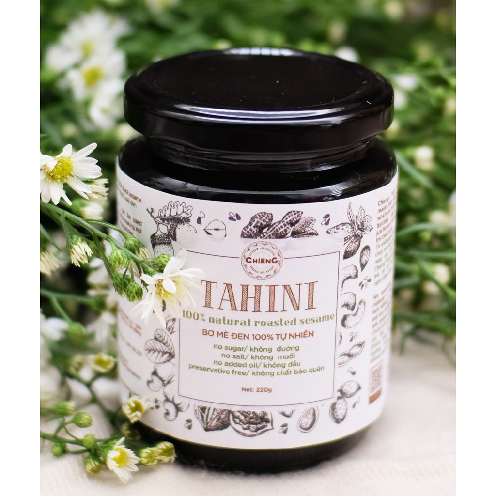 Bơ Mè Đen Không Đường, Ăn Kiêng, Nguyên Chất, Ăn Chay-Natural Black Sesame Paste -Tahini - CHIÊNG FOOD - 500g/ 220g/120g