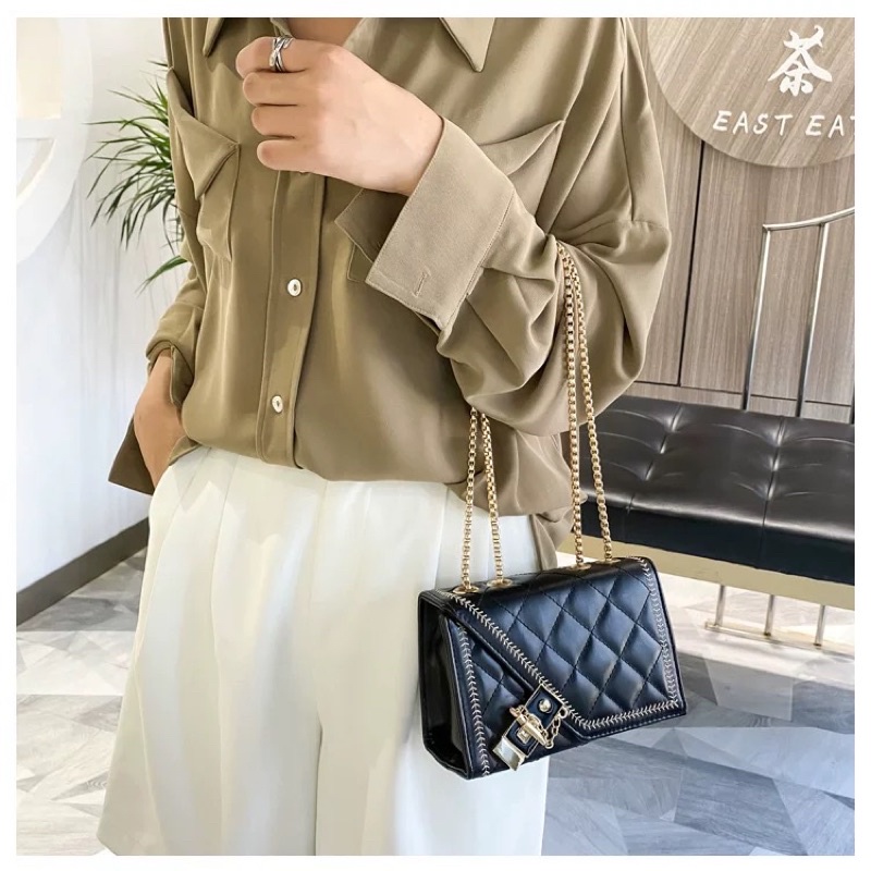 Túi Xách Nữ, túi da chần trám quai xích mix ngọc đeo chéo đi chơi, đẹp, cao cấp