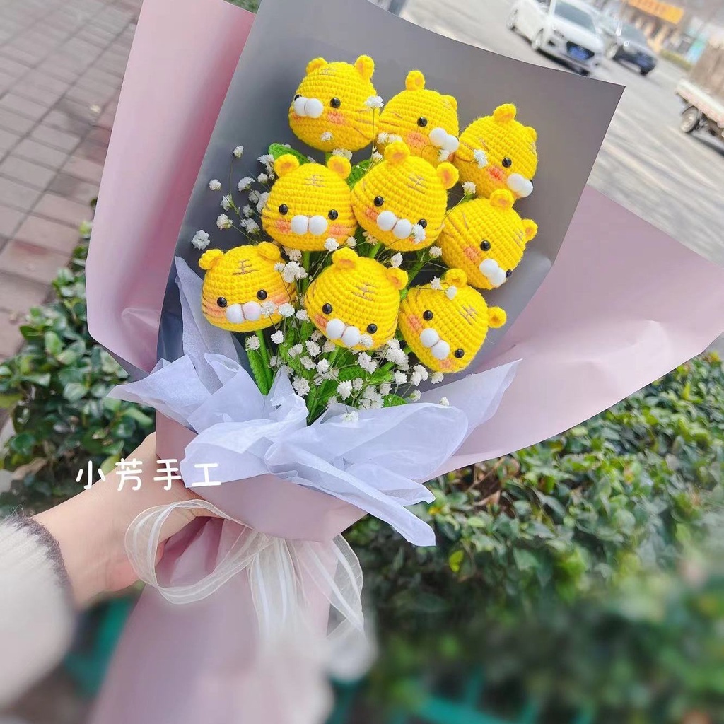 Sản Phẩm Hoàn Thiện Bó Hoa Đầu Búp Bê Đan Móc Thủ Công Hình Động Vật Hoạt Hình Dễ Thương Làm Quà Tặng Kỳ Nghỉ