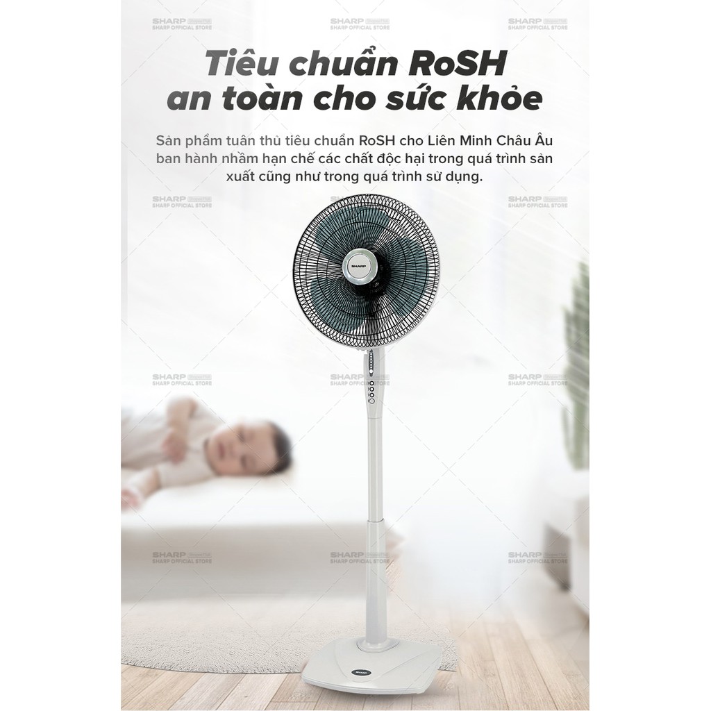 Quạt Đứng Sharp PJ-S40RV-WH Hàng Malaysia Áp dụng tiêu chuẩn RoSH