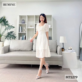Đầm cổ vuông đính nơ cổ BEMINE MT5279TRANG