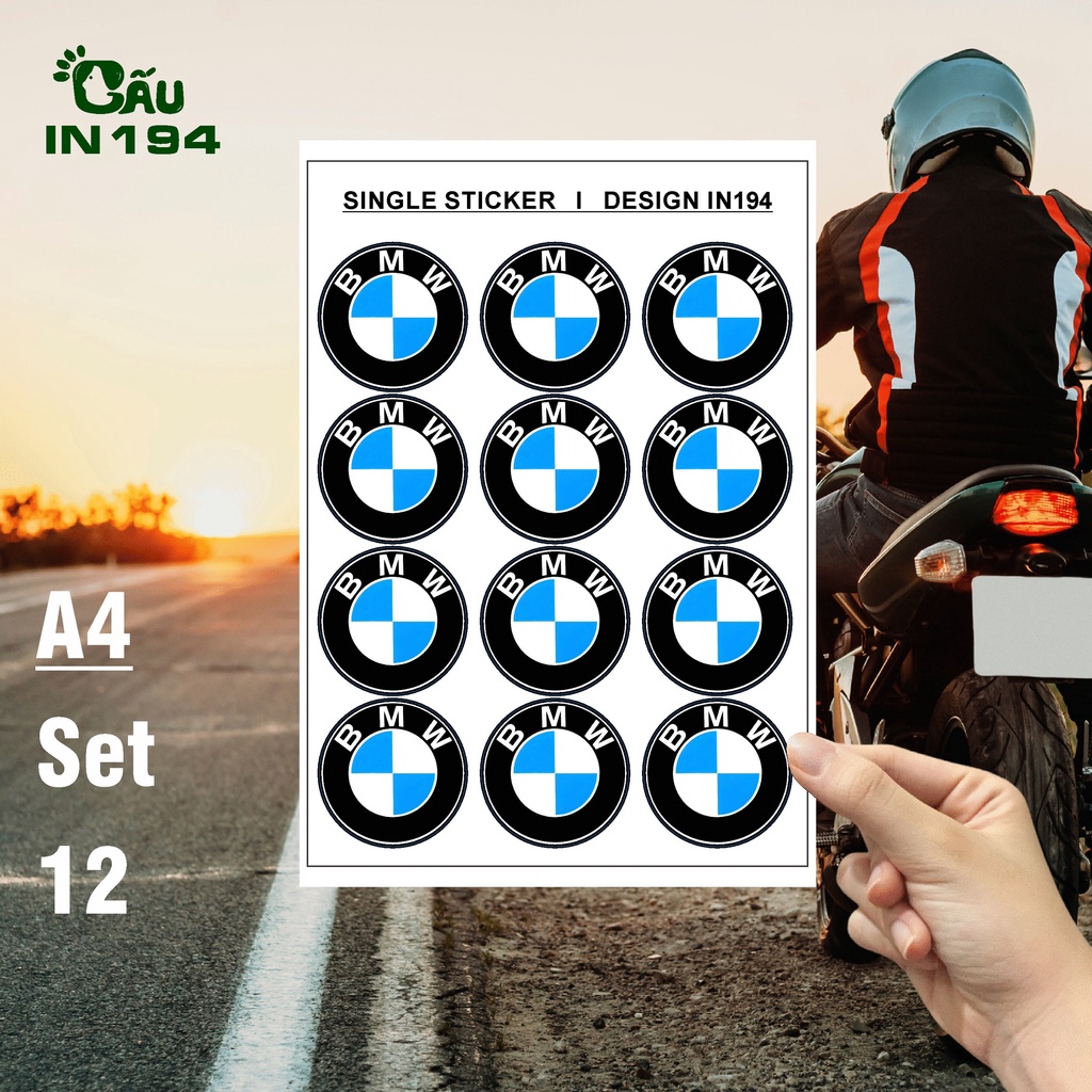 Tem decal dán xe IN194 nhãn dán cao cấp chất liệu decal sữa đã cán màng - 5,3 x 9cm - BMW
