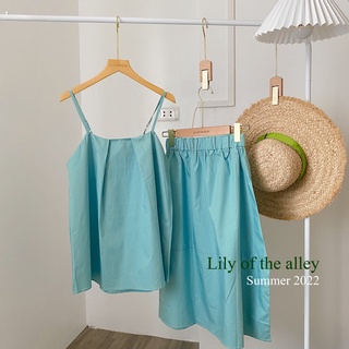 Set áo 2 dây chân váy midi vải thô
