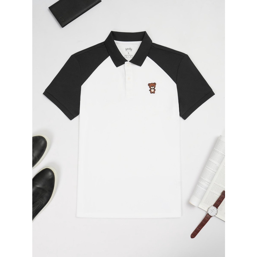Áo Polo Nam YODY vải cotton cafe in hình gấu có thể phối combo và đôi APM5281