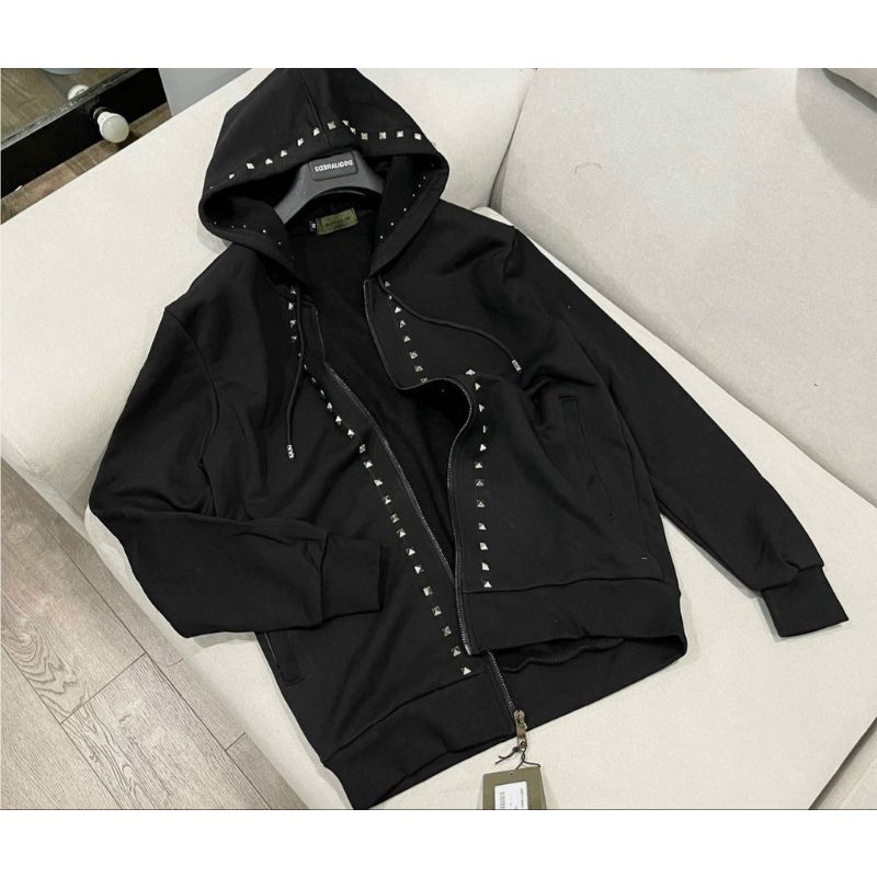 Áo Khoác Nỉ nam Đính Đinh Siêu Chất, Áo Hoodie Zip Đính Đá Cá tính Unisex