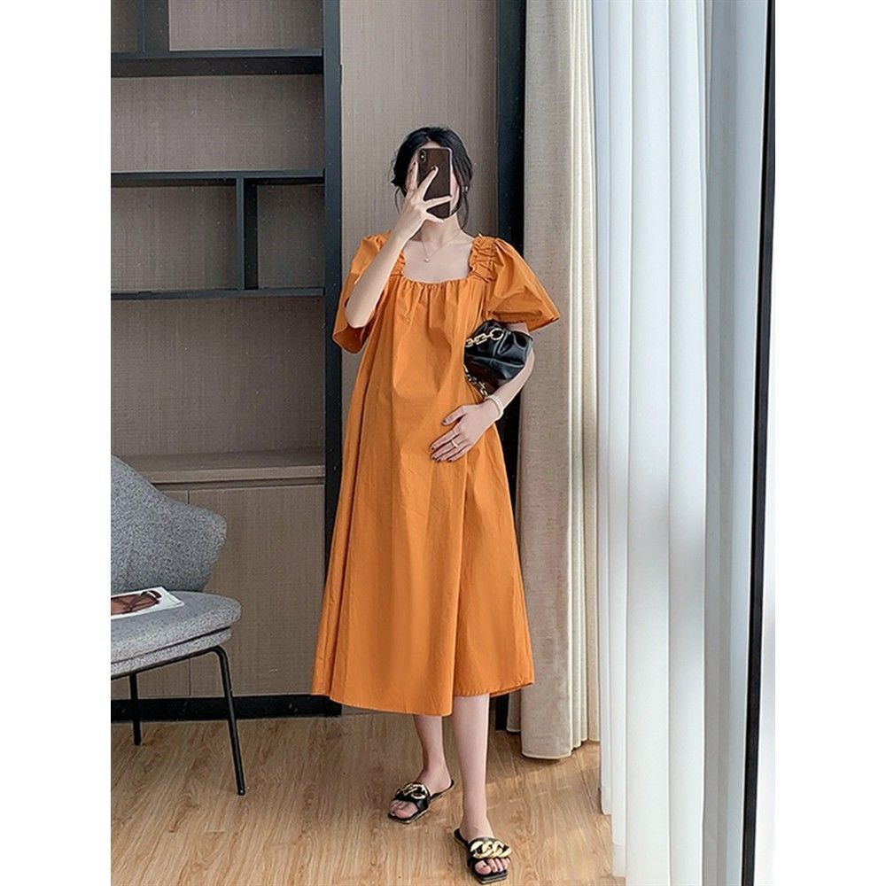 Đầm Dài Qua Gối Cổ Vuông Dáng Rộng Thời Trang Cho Nữ