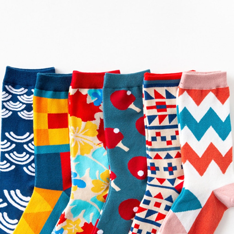 Đôi vớ cotton họa tiết hình học nhiều màu sắc thời trang cho nam và nữ