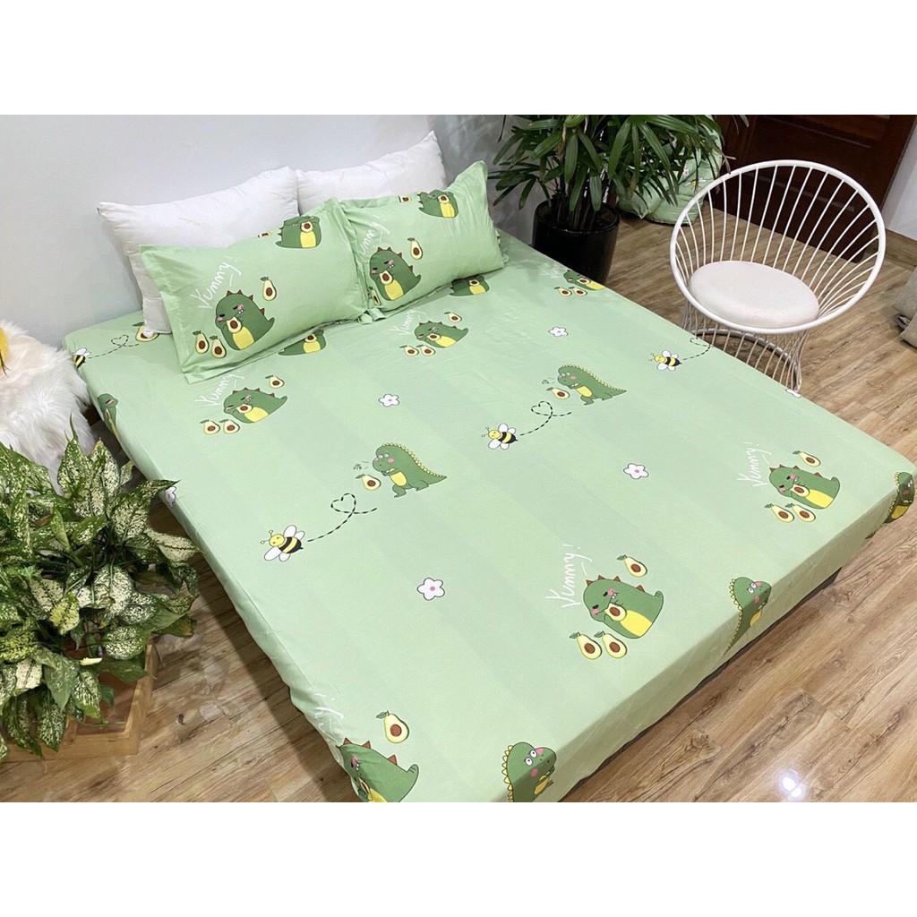 Bộ 1 ga 2 vỏ gối poly cotton Emmideocr -mẫu khủng long ăn bơ