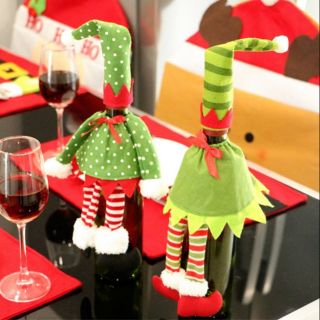 Set 2 áo bọc chai rượu vang phong cách giáng sinh/ christmas/ noel