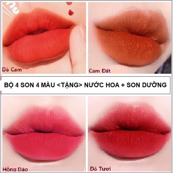 Combo 6sp quà tặng gồm Bộ 4 son UHA MATTE Handmade 4 màu Tặng Son Dưỡng và Nước Hoa
