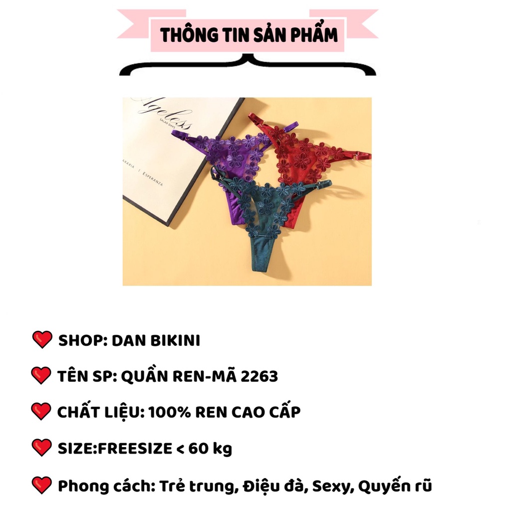 Quần Lót Ren Nữ Lọt Khe Sexy thiết kế thêu hoa sexy thoáng mát cao cấp MÃ 2263
